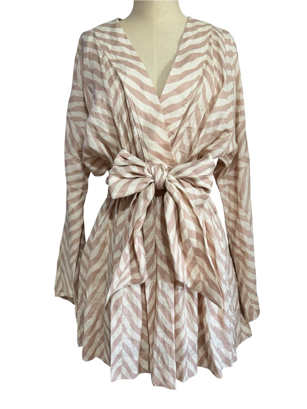 Dahlia Bianca Chevron Linen Wrap Dress Discontinued Print Size S